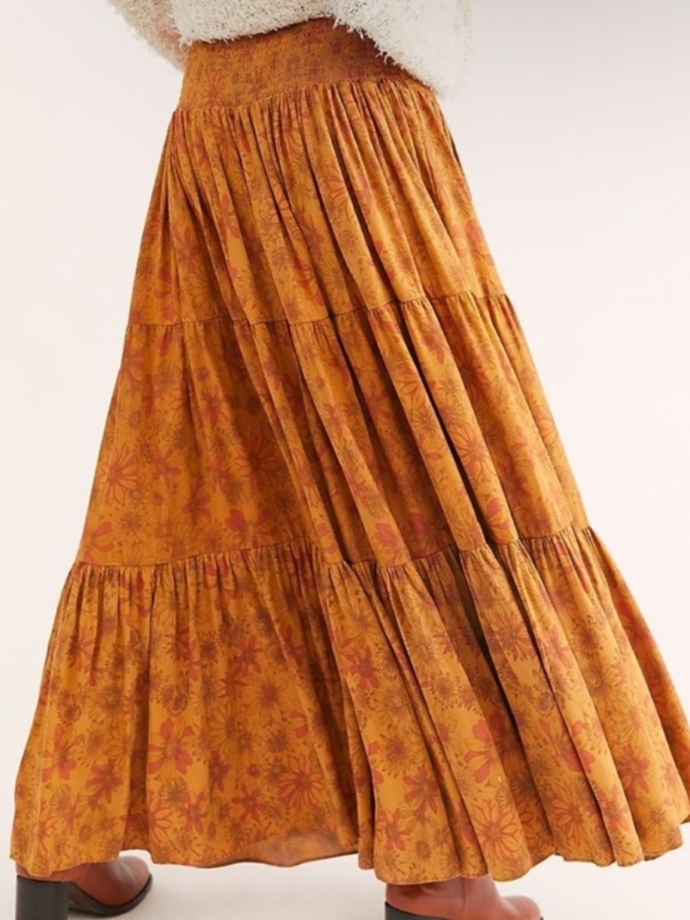 Free People Kerrigan Floral Tiered Maxi Skirt Boho Orange M - Picture 13 of 13